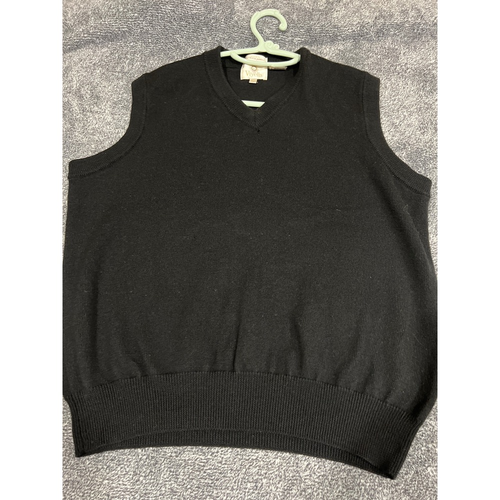 Viyella Patrick James Mens Black 100% Merino Wool V-Neck Sweater Vest Size M